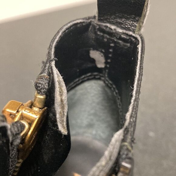 Franco Sarto Black Heeled Almond Toe Double Sided Gold Zipper Diana Bootie - Picture 10 of 12